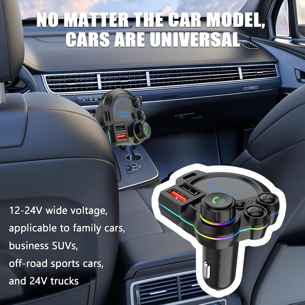 Universal Dual-Port Car FM Bluetooth Transmitter – Wireless Music, Hands-Free Calling & Dual USB Charger