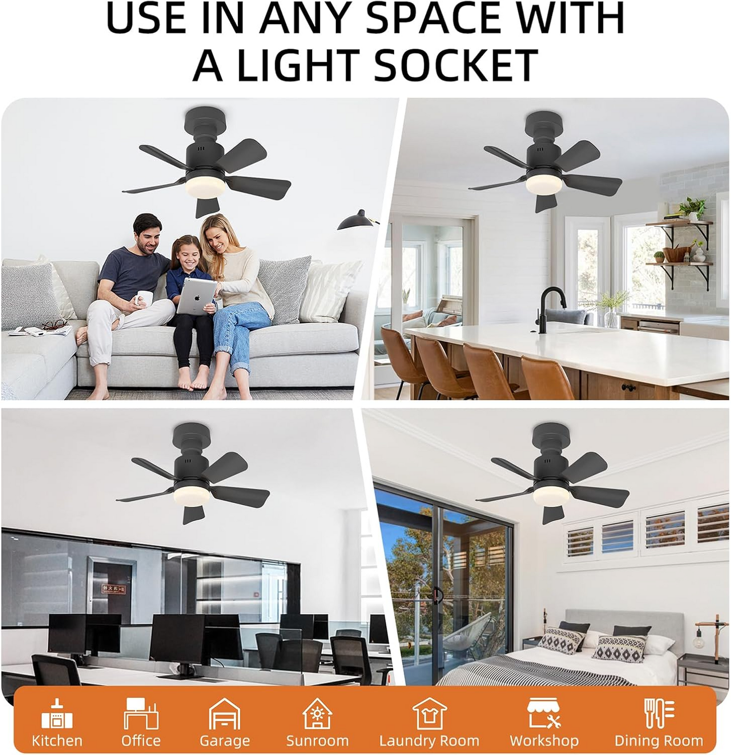 2-in-1 LED Ceiling Fan Light with Remote – Dimmable E26/E27 Socket 6-Blade Fan Lamp