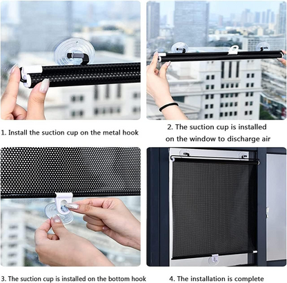 Retractable Car Window Sunshade – Nail-Free Suction Cup Blackout Roller Blind