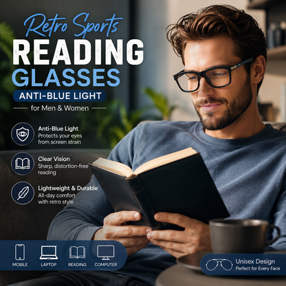 Retro Sports Reading Glasses – Anti-Blue Light for Men & Women