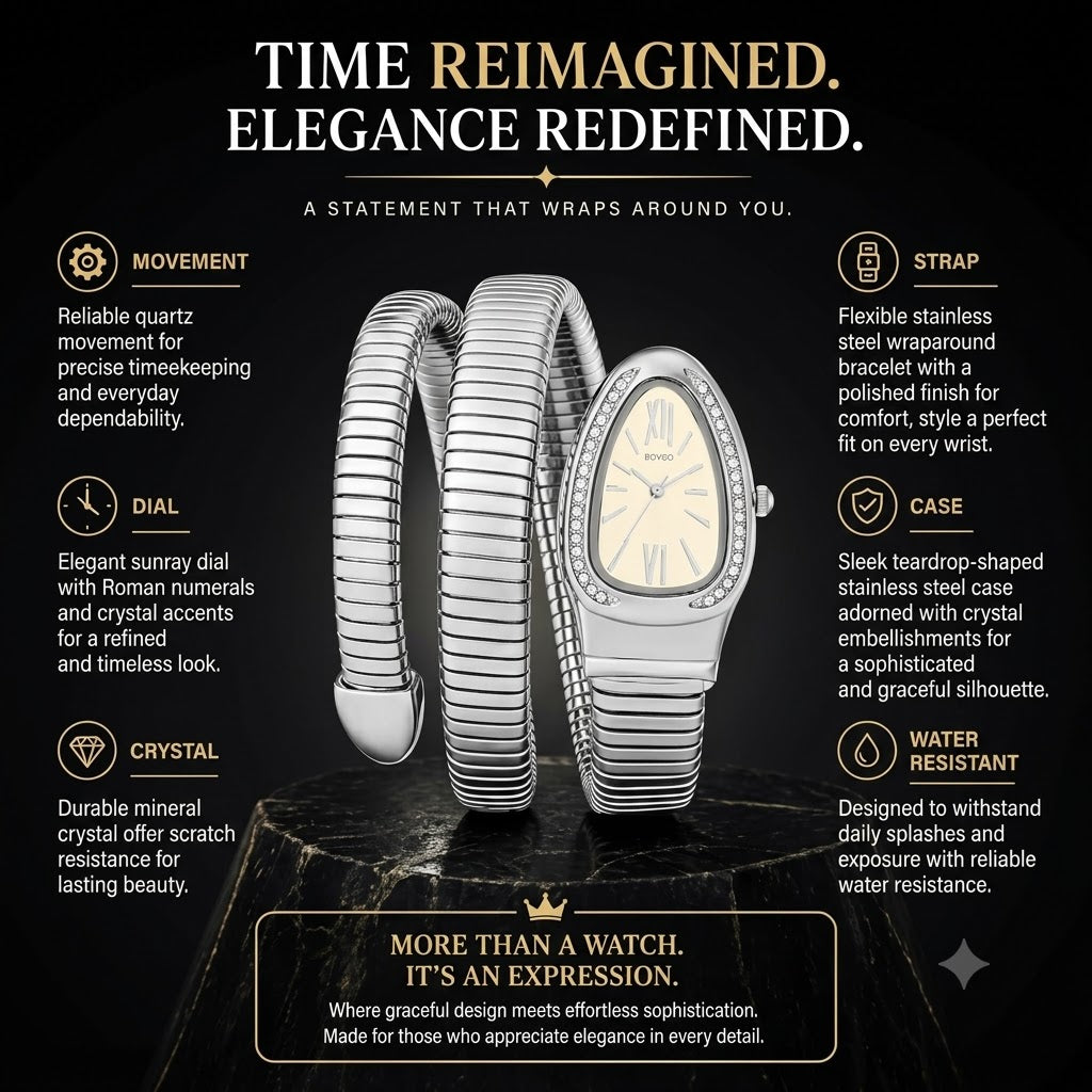Women's Snake-Head Quartz Watch – Luxury Diamond-Accent Elastic Band Fashion Timepiece