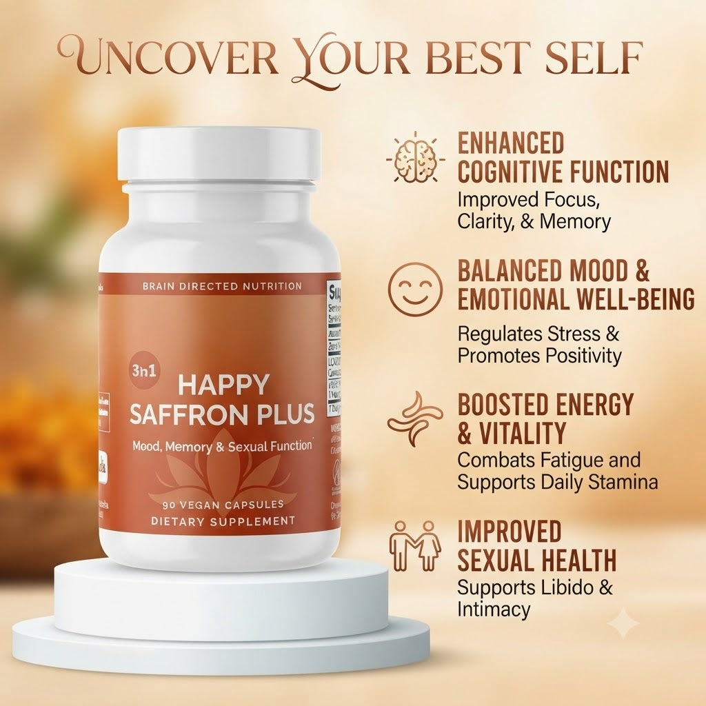 Happy Saffron Plus Capsules for Daily Wellness (90 Capsules)